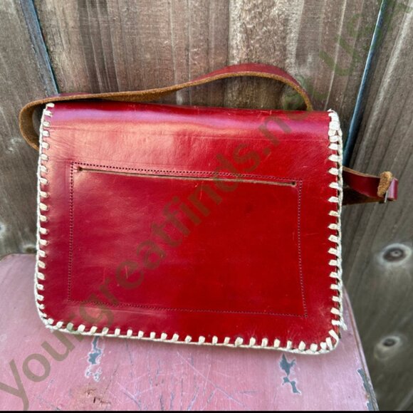 Vintage Mexican Red & White Leather Shoulder Bag Purse - Picture 13 of 14